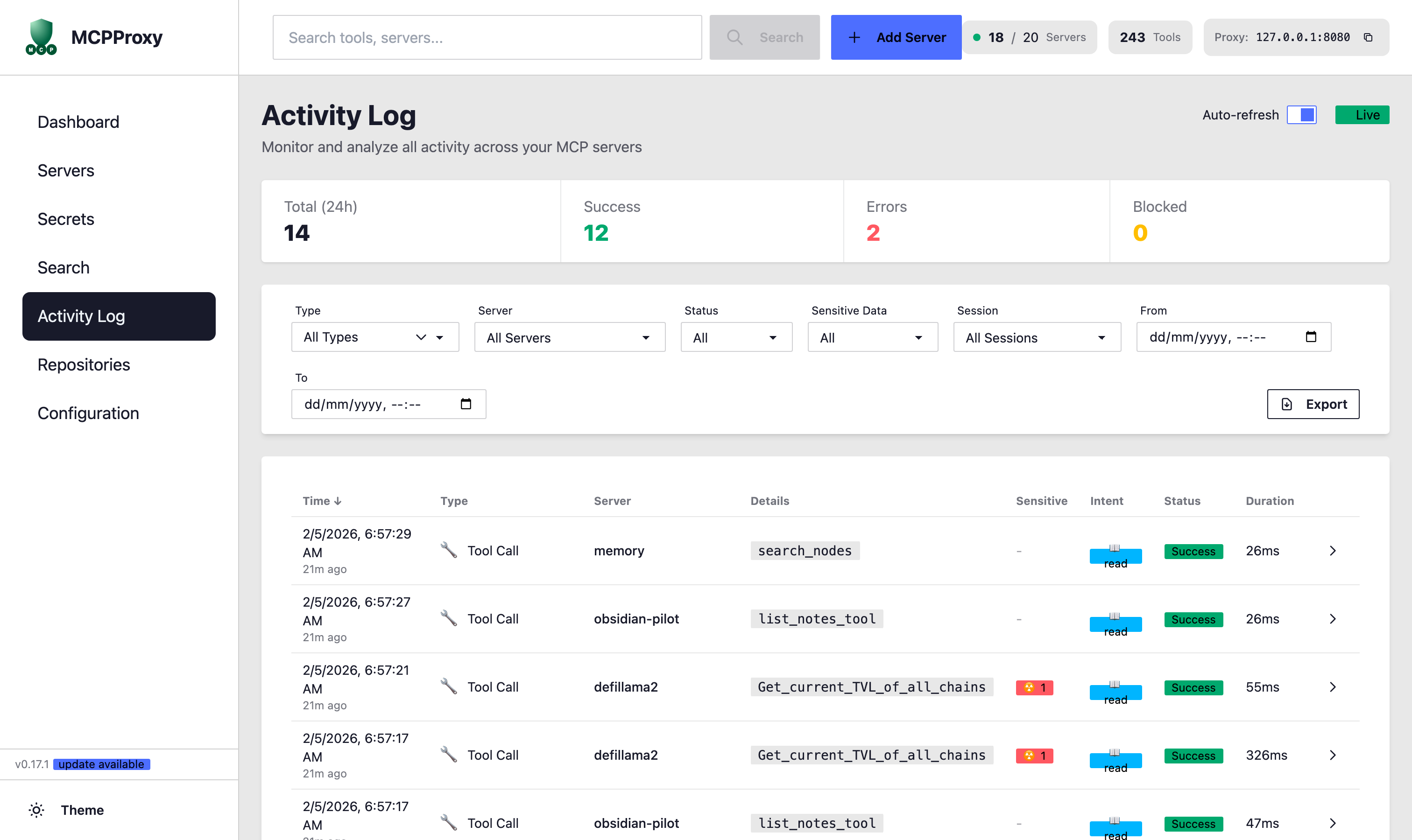 Activity Log - Overview