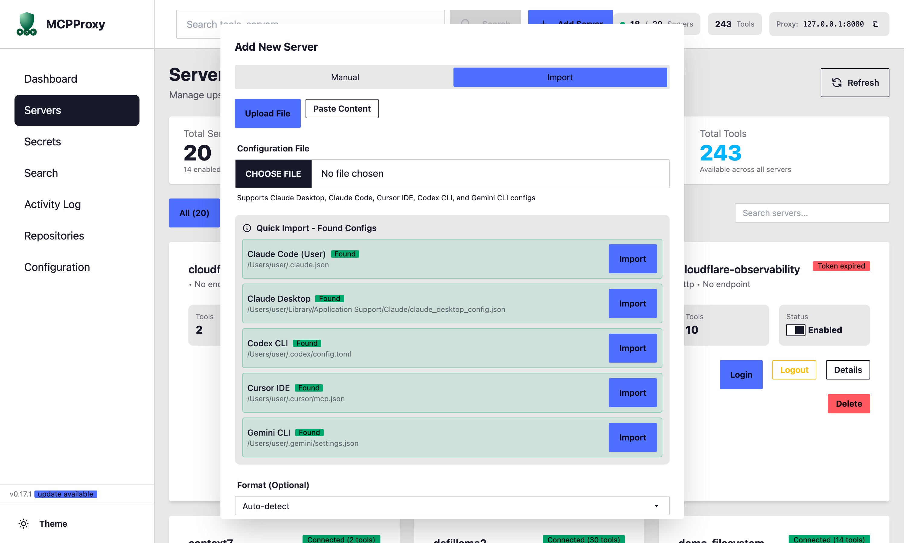 Add Server - Import
